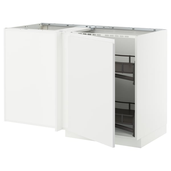 METOD corner base cab w pull-out fitting, white/Voxtorp matt white, 128x68 cm