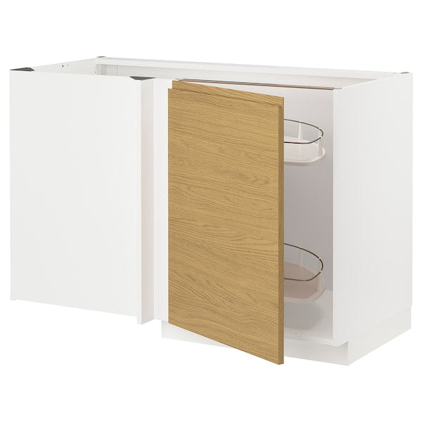 METOD - Corner base cab w pull-out fitting, white/Voxtorp oak effect, 128x68 cm