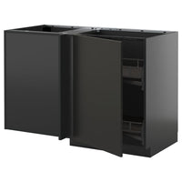 METOD corner base cab w pull-out fitting, black-grey/Nickebo matt anthracite, 128x68 cm