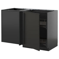 METOD corner base cab w pull-out fitting, black-grey/Upplöv matt anthracite, 128x68 cm