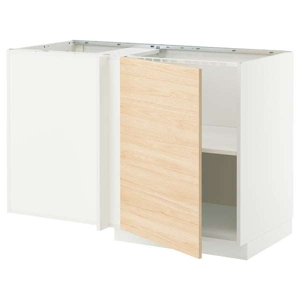 METOD corner base cabinet with shelf, white/Askersund light ash effect, 128x68 cm