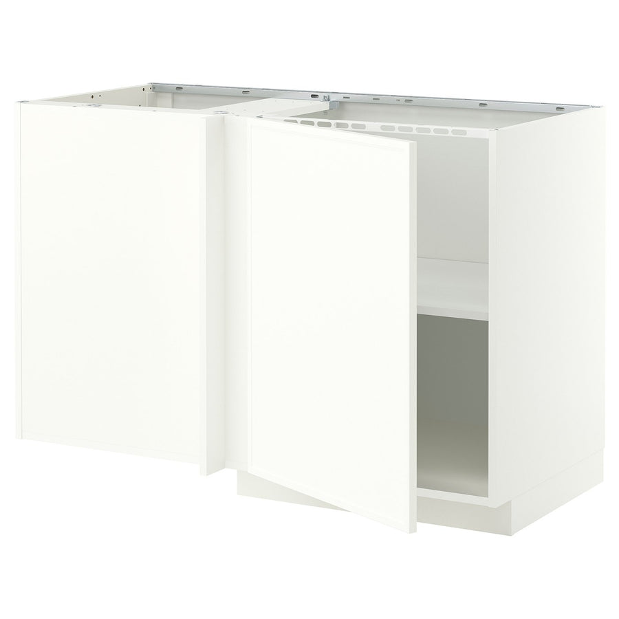 METOD corner base cabinet with shelf, white/Aspudden matt white, 128x68 cm