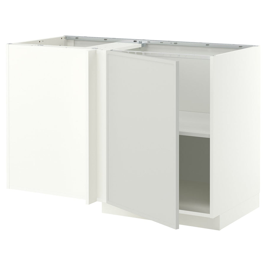 METOD corner base cabinet with shelf, white/Aspudden light grey, 128x68 cm
