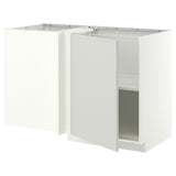 METOD corner base cabinet with shelf, white/Aspudden light grey, 128x68 cm
