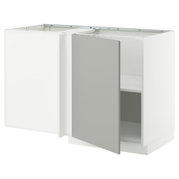 METOD corner base cabinet with shelf, white/Havstorp light grey, 128x68 cm