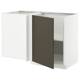 METOD corner base cabinet with shelf, white/Havstorp brown-beige, 128x68 cm