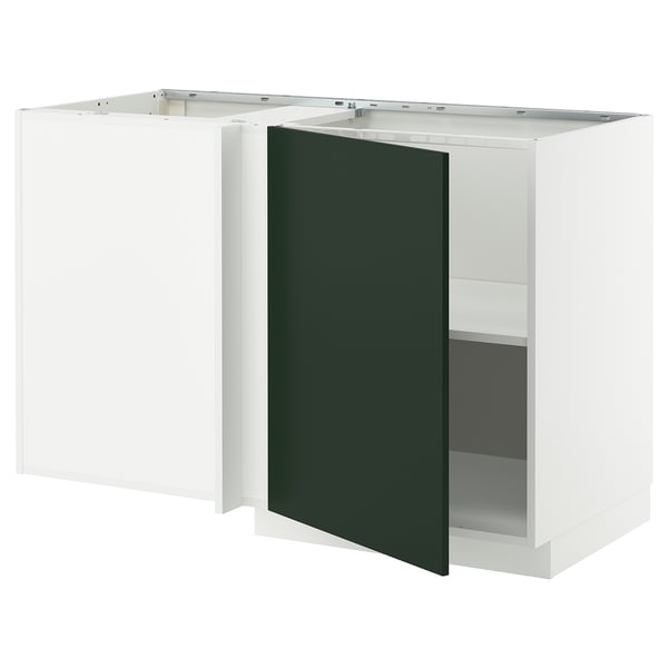 METOD corner base cabinet with shelf, white/Havstorp deep green, 128x68 cm