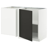 METOD corner base cabinet with shelf, white/Nickebo matt anthracite, 128x68 cm