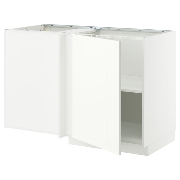 METOD corner base cabinet with shelf, white/Stensund white, 128x68 cm
