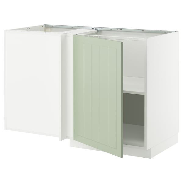 METOD corner base cabinet with shelf, white/Stensund light green, 128x68 cm