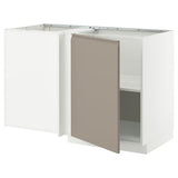 METOD corner base cabinet with shelf, white/Upplöv matt dark beige, 128x68 cm