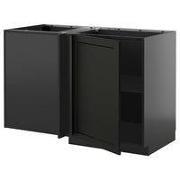 METOD corner base cabinet with shelf, black-grey/Lerhyttan black stained, 128x68 cm