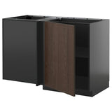 METOD corner base cabinet with shelf, black-grey/Sinarp brown, 128x68 cm