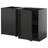METOD corner base cabinet with shelf, black-grey/Upplöv matt anthracite, 128x68 cm