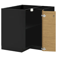 METOD corner base cabinet with shelf, black-grey/Voxtorp oak effect, 88x88 cm