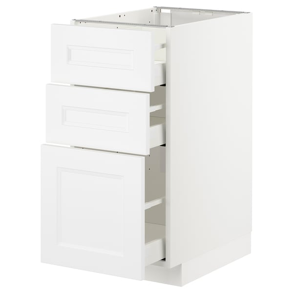 METOD base cabinet with 3 drawers, white/Axstad matt white, 40x60 cm