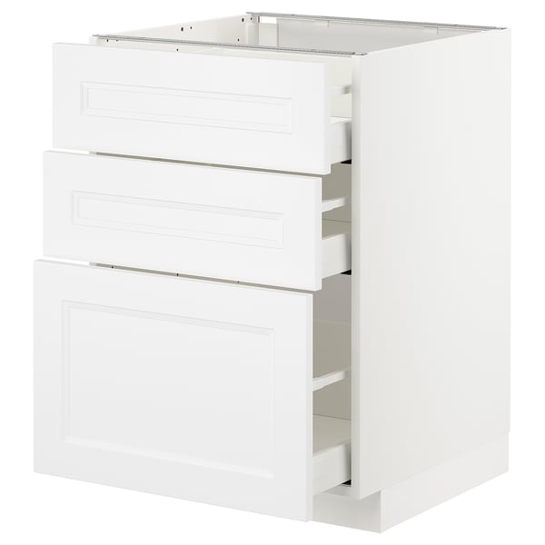 METOD base cabinet with 3 drawers, white/Axstad matt white, 60x60 cm