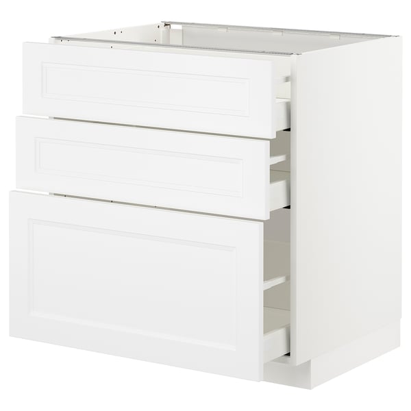 METOD base cabinet with 3 drawers, white/Axstad matt white, 80x60 cm
