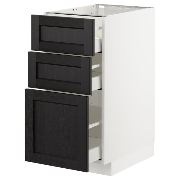 METOD base cabinet with 3 drawers, white/Lerhyttan black stained, 40x60 cm