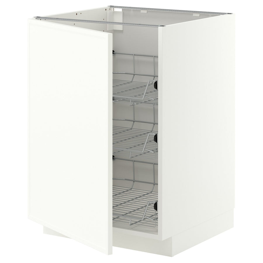 METOD base cabinet with wire baskets, white/Aspudden matt white, 60x60 cm