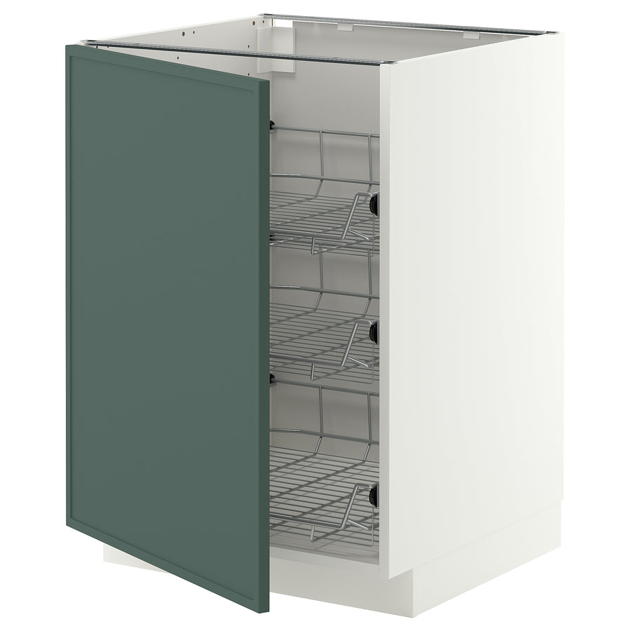 METOD base cabinet with wire baskets, white/Aspudden dark grey-green, 60x60 cm