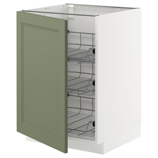 METOD base cabinet with wire baskets, white/Axstad grey-green, 60x60 cm