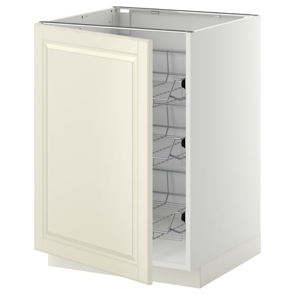 METOD base cabinet with wire baskets, white/Bodbyn off-white, 60x60 cm