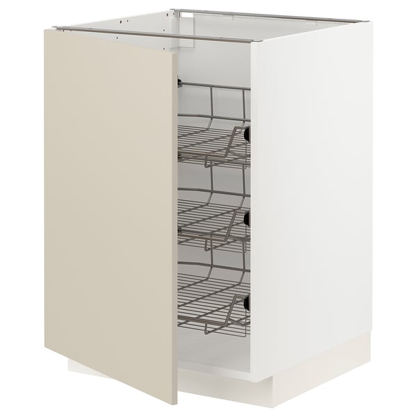 METOD base cabinet with wire baskets, white/Havstorp beige, 60x60 cm