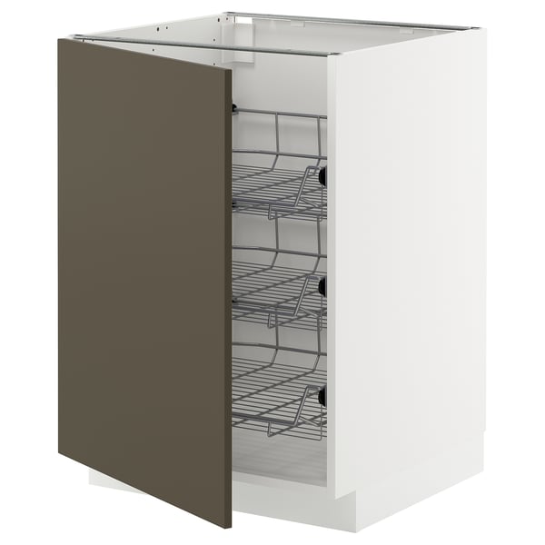 METOD base cabinet with wire baskets, white/Havstorp brown-beige, 60x60 cm