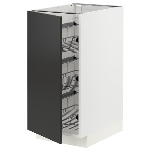 METOD base cabinet with wire baskets, white/Nickebo matt anthracite, 40x60 cm