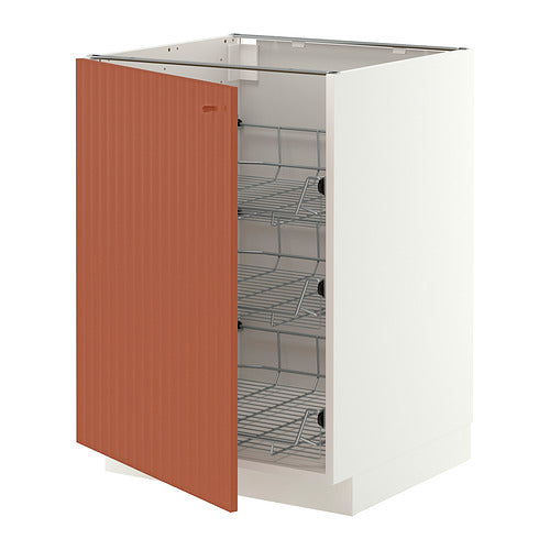 METOD base cabinet with wire baskets, white/Terrsjö red-brown wave pattern, 60x60 cm