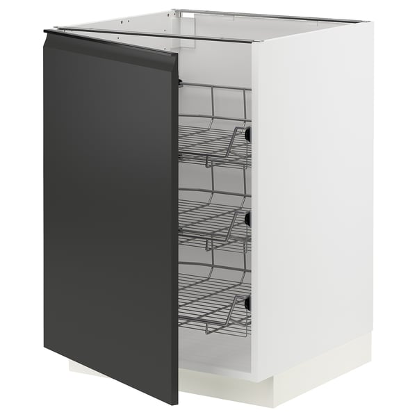 METOD base cabinet with wire baskets, white/Upplöv matt anthracite, 60x60 cm