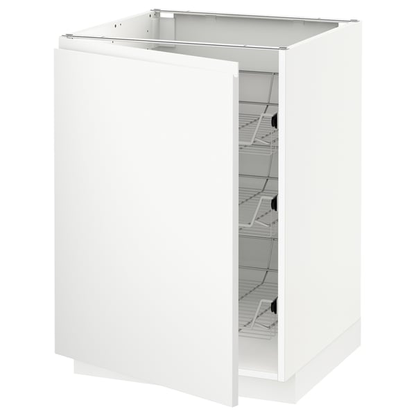 METOD base cabinet with wire baskets, white/Voxtorp matt white, 60x60 cm