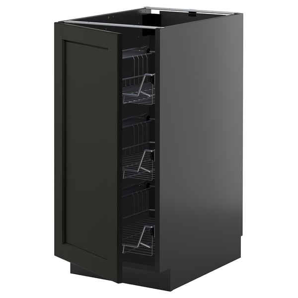 METOD base cabinet with wire baskets, black-grey/Lerhyttan black stained, 40x60 cm