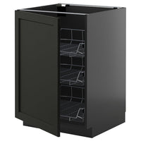METOD base cabinet with wire baskets, black-grey/Lerhyttan black stained, 60x60 cm