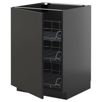 METOD base cabinet with wire baskets, black-grey/Nickebo matt anthracite, 60x60 cm