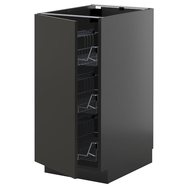METOD base cabinet with wire baskets, black-grey/Nickebo matt anthracite, 40x60 cm