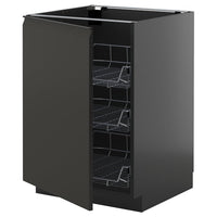 METOD base cabinet with wire baskets, black-grey/Upplöv matt anthracite, 60x60 cm
