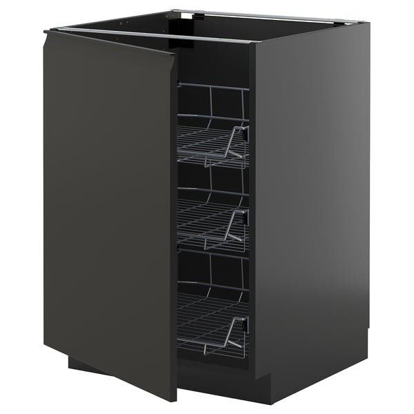 METOD base cabinet with wire baskets, black-grey/Upplöv matt anthracite, 60x60 cm