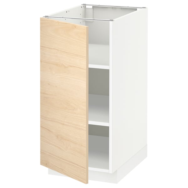 METOD base cabinet with shelves, white/Askersund light ash effect, 40x60 cm