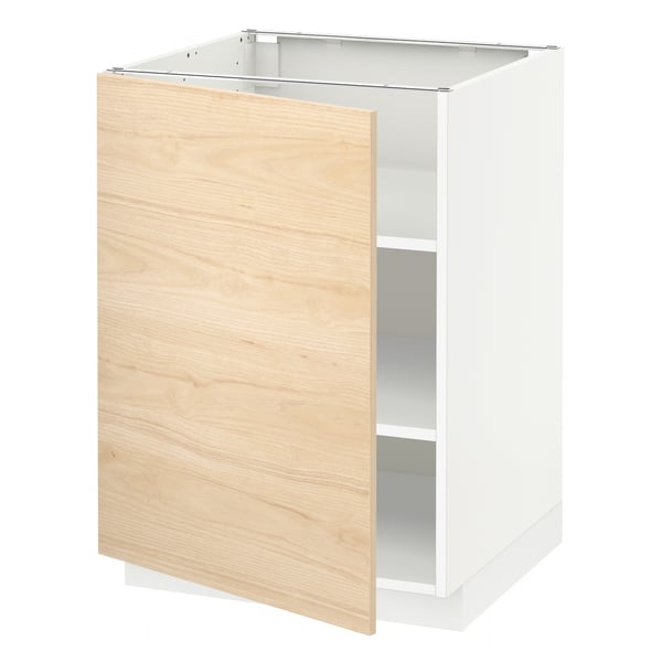 METOD base cabinet with shelves, white/Askersund light ash effect, 60x60 cm