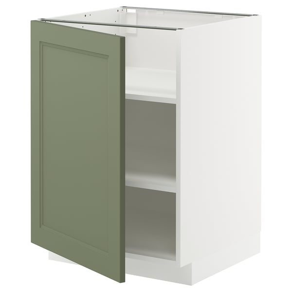 METOD base cabinet with shelves, white/Axstad grey-green, 60x60 cm