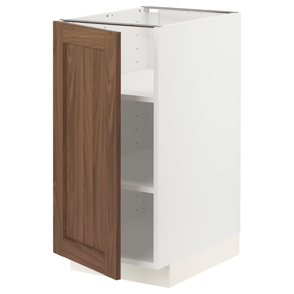 METOD base cabinet with shelves, white Enköping/brown walnut effect, 40x60 cm