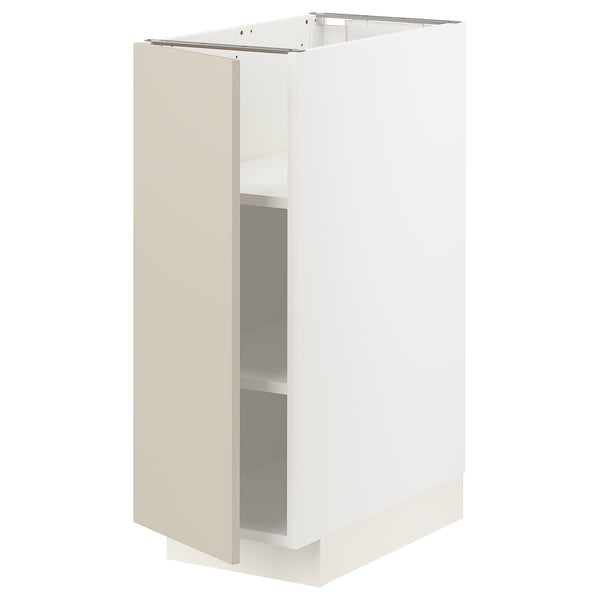 METOD base cabinet with shelves, white/Havstorp beige, 30x60 cm