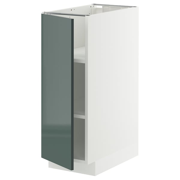 METOD base cabinet with shelves, white/Kallarp high-gloss dark grey-green, 30x60 cm