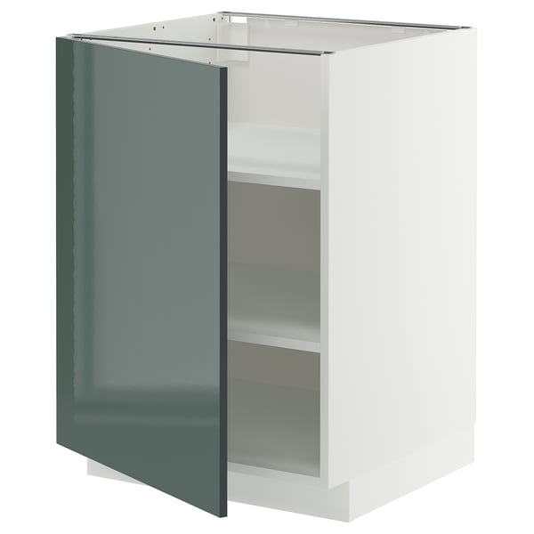 METOD base cabinet with shelves, white/Kallarp high-gloss dark grey-green, 60x60 cm