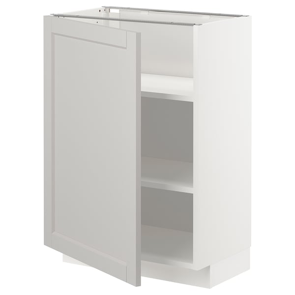 METOD base cabinet with shelves, white/Lerhyttan light grey, 60x37 cm