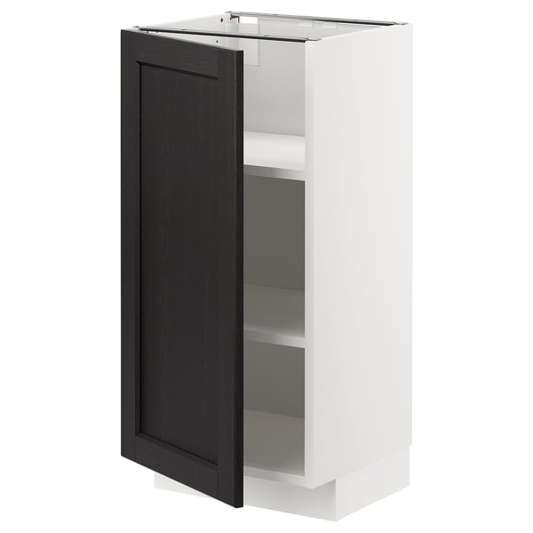 METOD base cabinet with shelves, white/Lerhyttan black stained, 40x37 cm