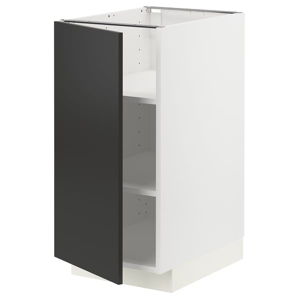 METOD base cabinet with shelves, white/Nickebo matt anthracite, 40x60 cm