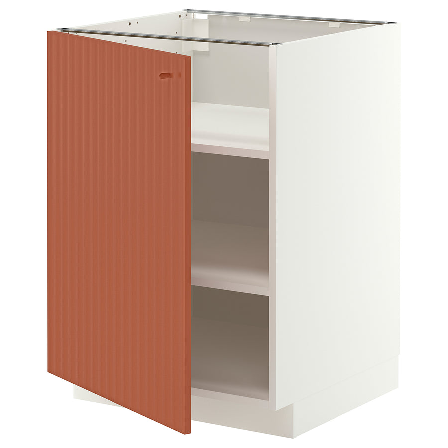 METOD base cabinet with shelves, white/Terrsjö red-brown wave pattern, 60x60 cm